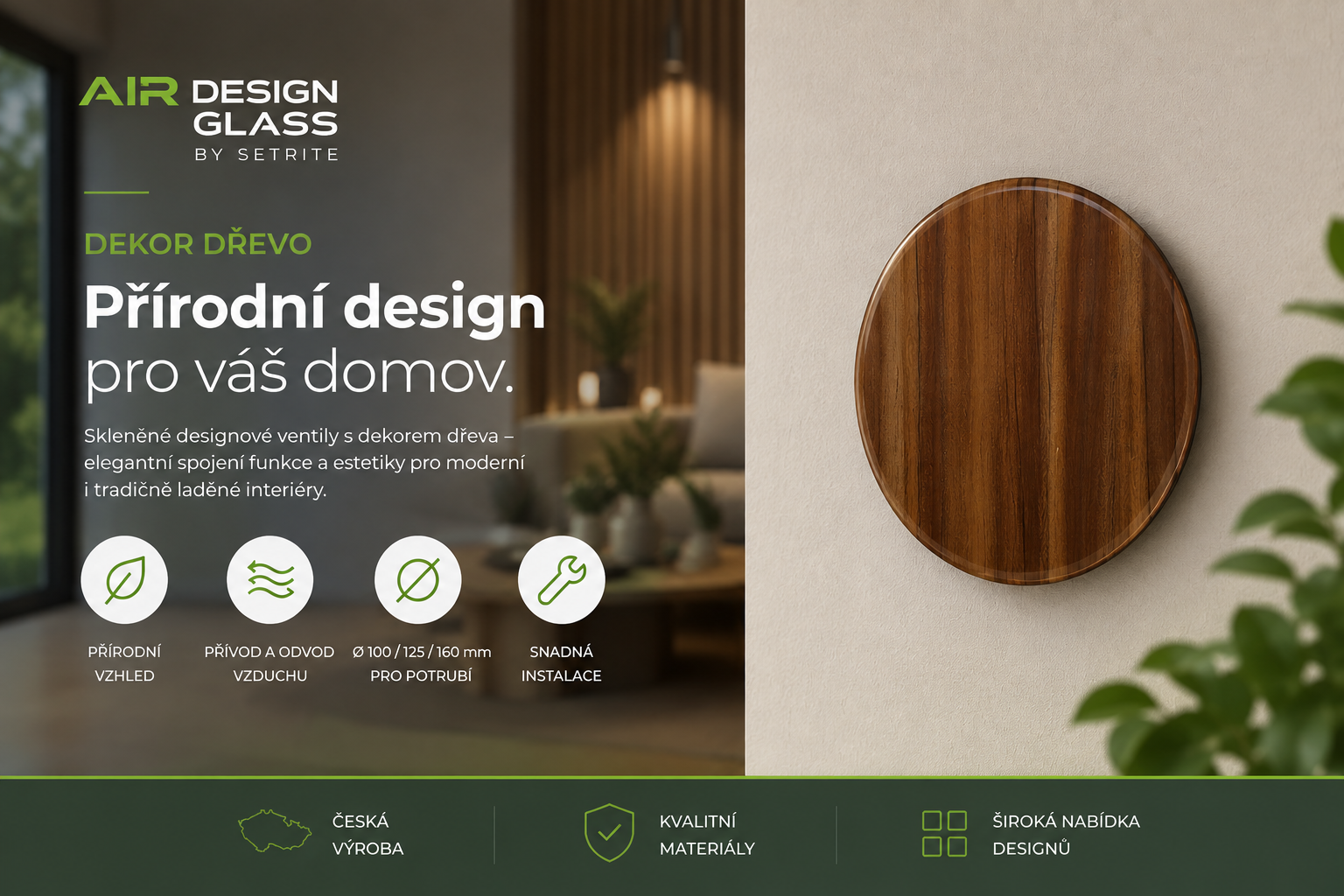 AIR DESIGN GLASS – skleněný designový ventil s dekorem dřeva