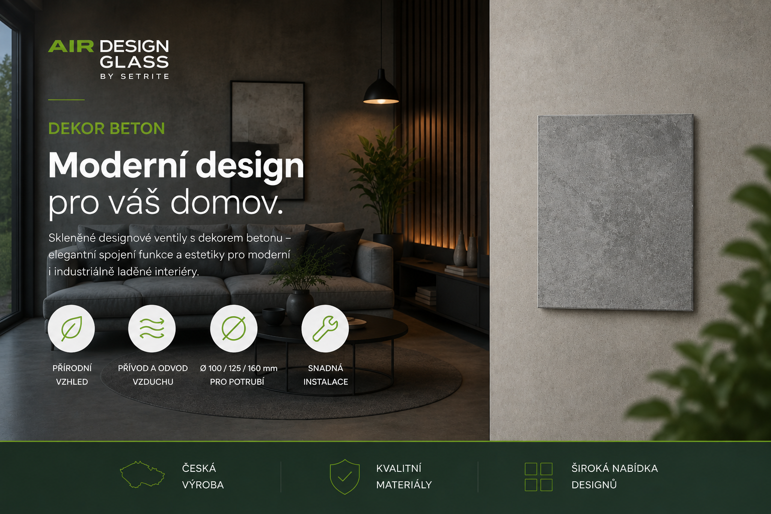 AIR DESIGN GLASS – skleněný designový ventil Dekor beton