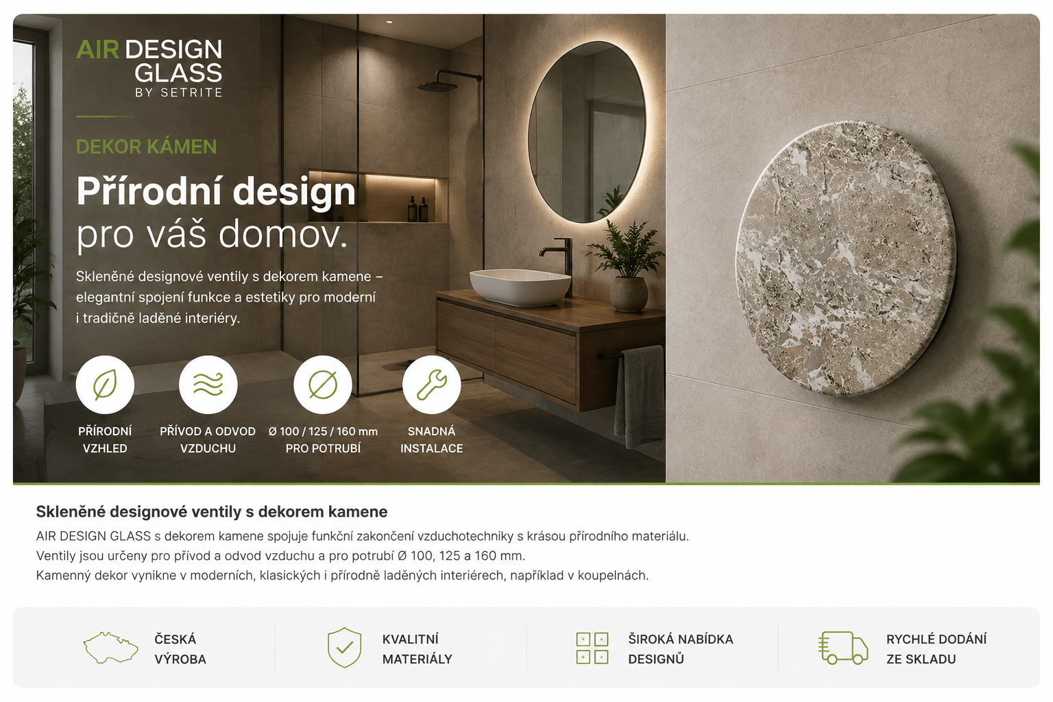 AIR DESIGN GLASS – skleněné designové ventily dekor kámen